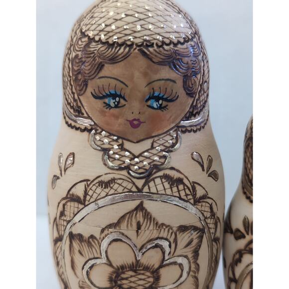 Rare Russian Nesting Dolls, Gold , Wooden, Lady Face - Picture 3 of 9